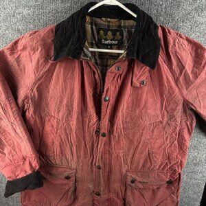 Barbour 2XL Waxed Jacket Women Zip Up Red Tartan Lined Cargo Pockets Outdoors **